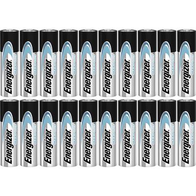 Eighteen Energizer batteries arranged in three rows side by side, with the product name 'Energizer Max Plus' clearly visible on each battery.
