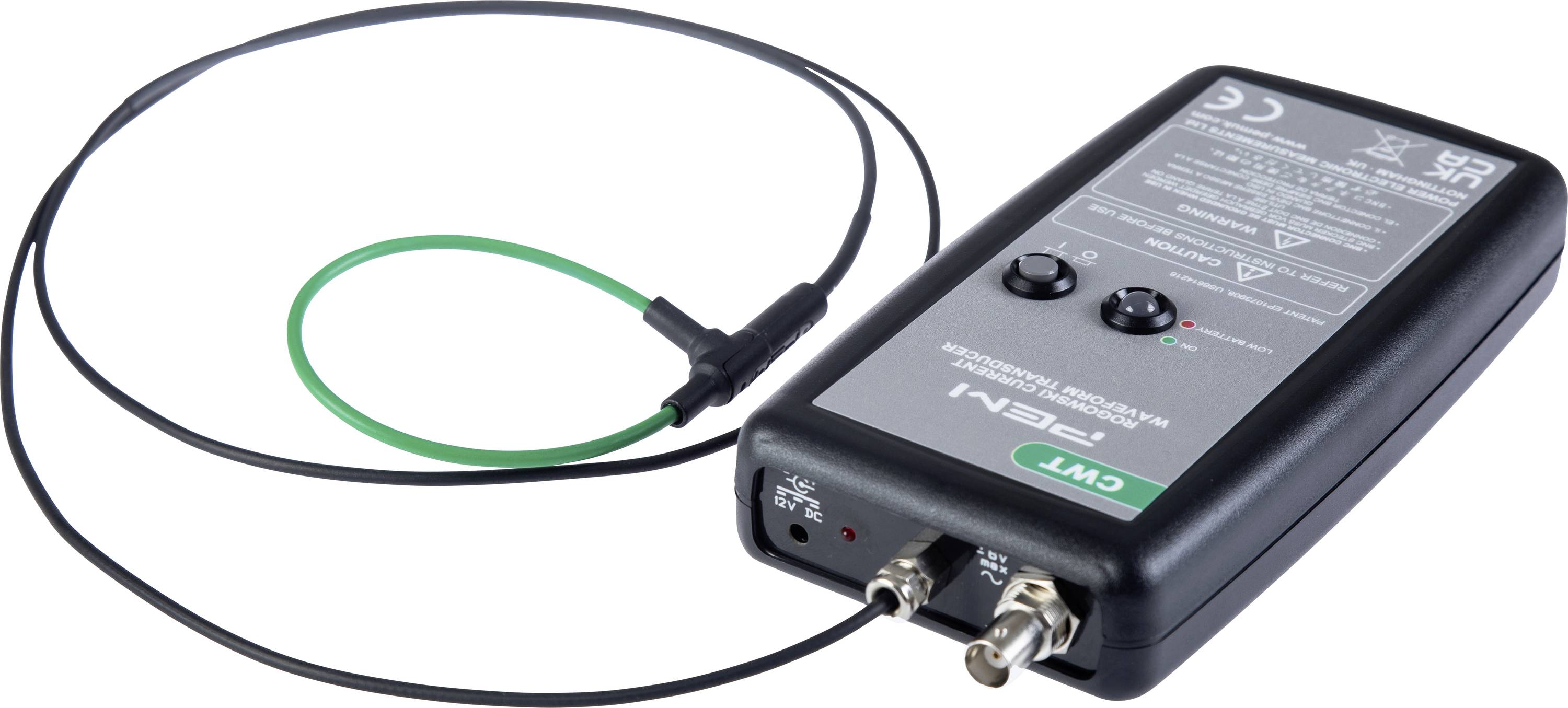 A black electronic testing device with cables, labeled 'PEN' and 'CWT', features dials and ports for electrical measurements in technical settings.