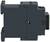 A black electrical component in side view, designed for mounting on a DIN rail.