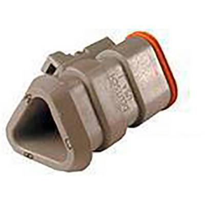 A brown, triangular plastic plug with an orange sealing ring. Used for electrical connection in automotive applications.