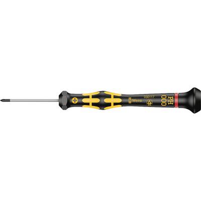 Black and yellow screwdriver marked 'PH 000' and 'Wera'. Suitable for precision work, such as in electronics.