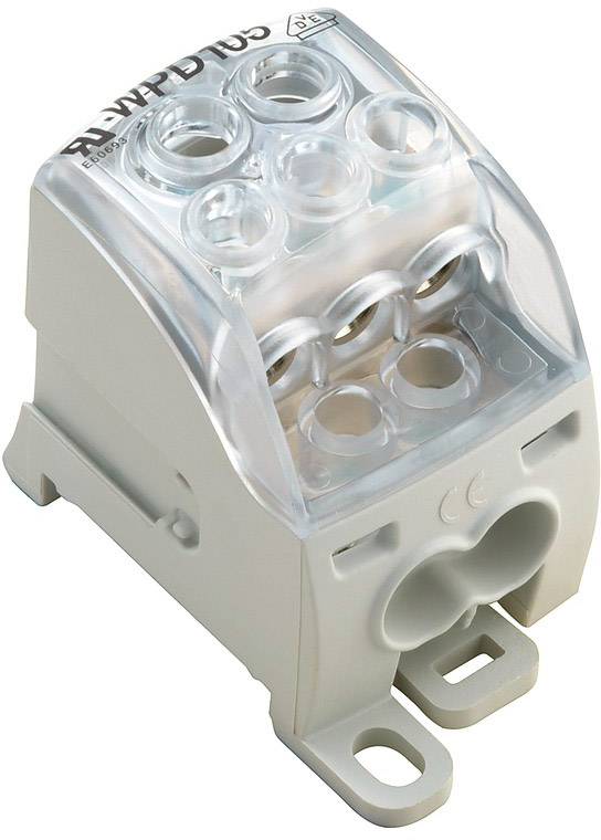 A transparent plastic enclosure with six openings on the top surface, mounted on a light grey base with mounting holes.