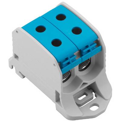 Grey-blue electrical cable connector with two inputs, suitable for industrial applications.