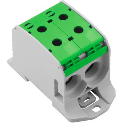 Green and white three-pin electrical connector, suitable for use in electrical or electronic circuits.