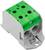 Green and white three-pin electrical connector, suitable for use in electrical or electronic circuits.