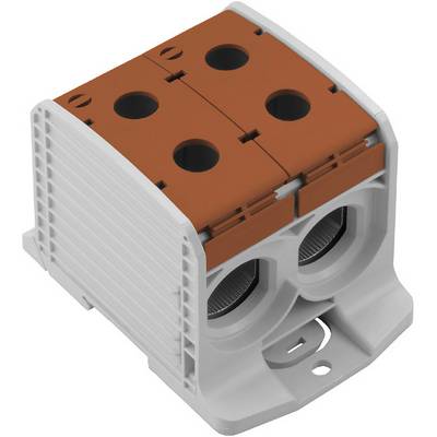 Electrical connector with two connection openings and brown cover, suitable for industrial applications.