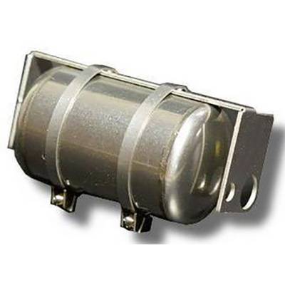 A silver, cylindrical metal tank with two mounting brackets, suitable for surface installation.