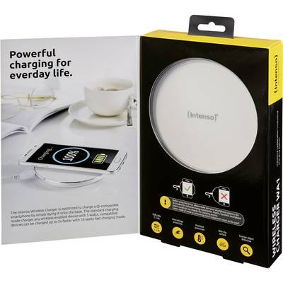 Wireless charging station in an opened box next to an image of a smartphone with charging indicator, slogan 'Powerful charging for everyday life'.