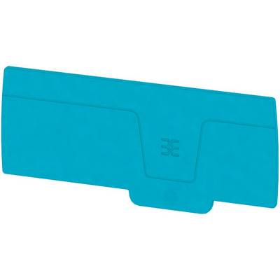 Blue plastic business card holder with a central slot and embossed logo. Suitable for neat storage of cards.