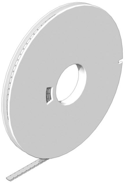A large, flat reel of metal tape with a central opening from which a section of the tape protrudes.