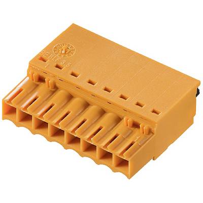 Orange multi-socket plastic connector used for electrical wiring.