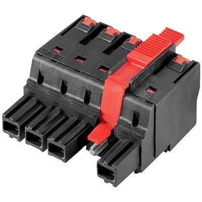 Black and red multi-pin electrical connector, electrical, plastic material, for cable connections.