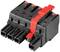 Black and red multi-pin electrical connector, electrical, plastic material, for cable connections.