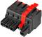 A black and red electrical multi-pin connector, suitable for industrial applications.
