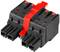 Black and red electrical multi-pin connector, suitable for industrial applications and robust wiring.