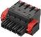 Black and red electrical connector with six terminals, suitable for industrial applications.