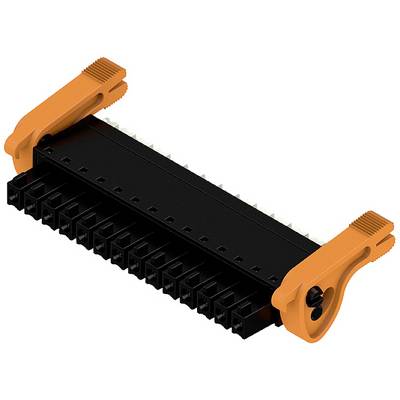 A black connector with orange clips at both ends. The connector has multiple cable slots.
