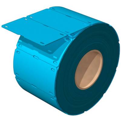 A large blue roll with perforated metal tape, ready for industrial processing.