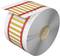 Roll with white and yellow stripes, surrounded by red lines; possibly a material or product in manufacturing.