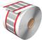 'Massive paper roll with red stripes, rolled label sheets visible; suitable for industrial labelling or packaging.'
