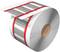A large reel with grey lines and red ribbons. It shows a rolled-up material that is potentially used for industrial purposes.