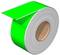 A large, bright green roll of sticky tape, partially unrolled, lies on its side.