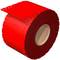 Roll of red plastic tape with pre-punched labels.