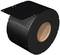 Large black lacquered steel roller, viewed from the side, with a cardboard inner core. Used in industry for further processing.