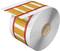 Roll of orange adhesive labels on white paper, partially peeled off and visible. Perfect for organisation or inventory management.