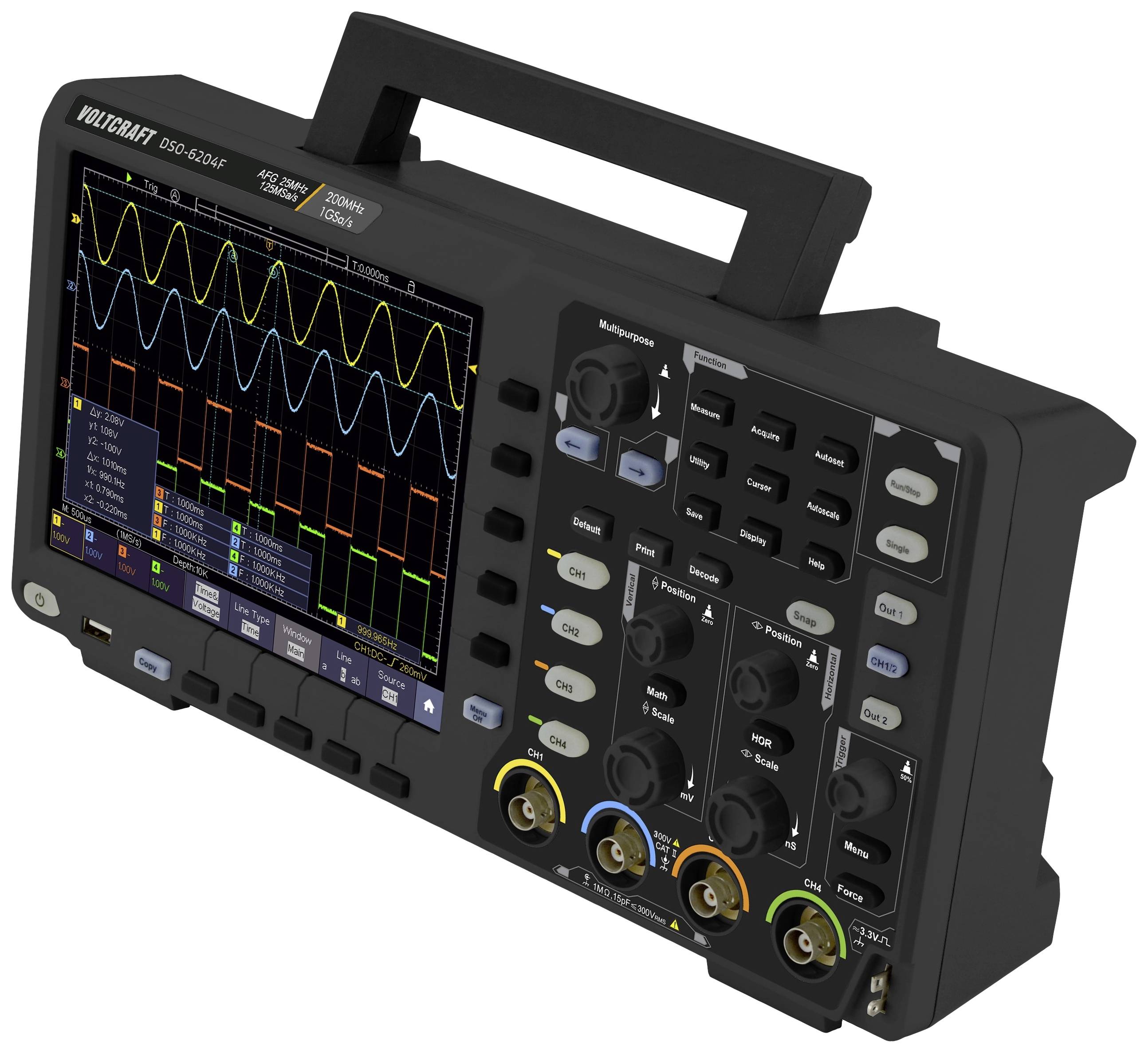 VOLTCRAFT DSO-6204F Digital 200 MHz 4-channel 1 GS/s 10 MP 8 Bit Digital storage (DSO), Function generator 1 pc(s)