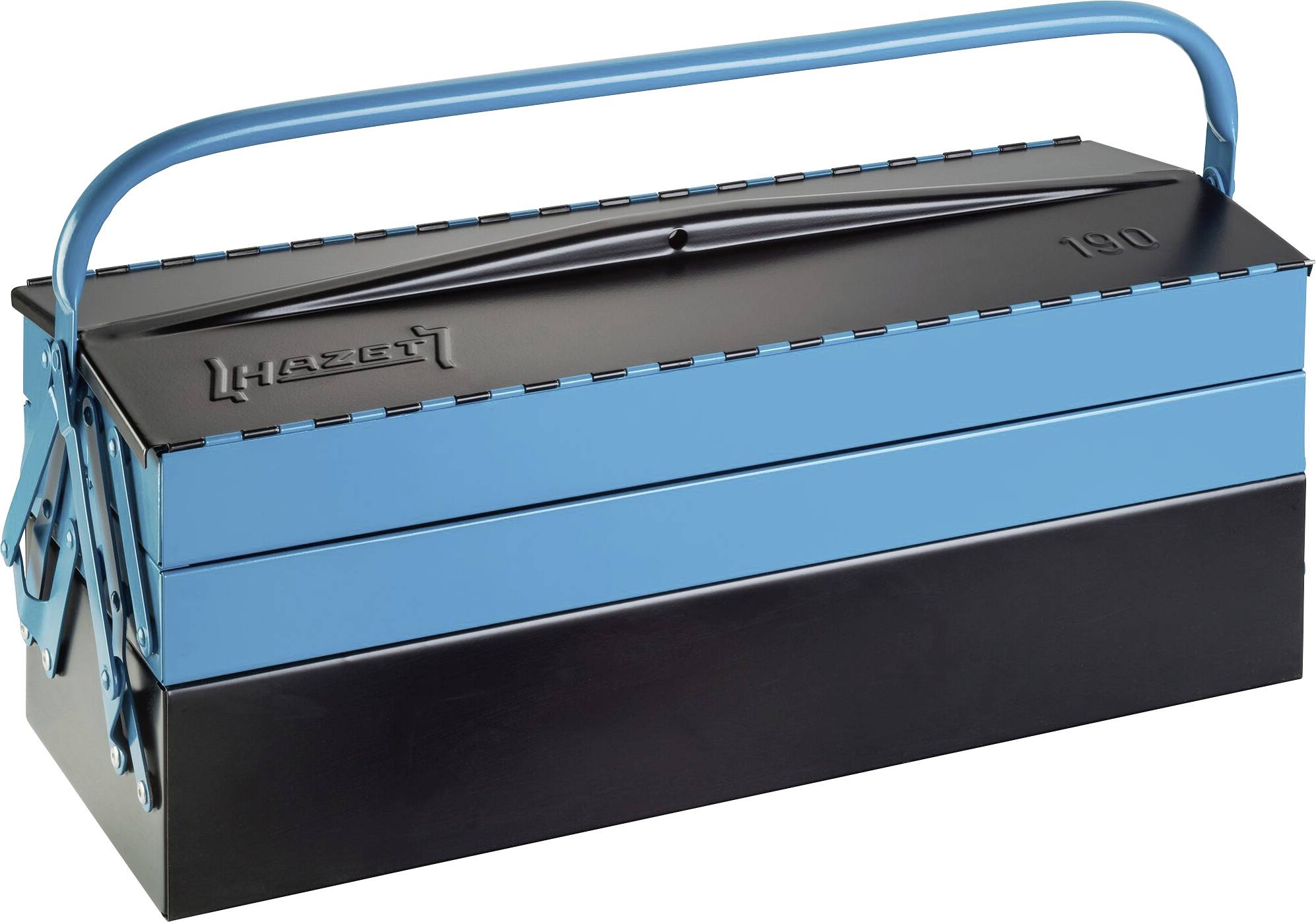 A blue metal toolbox with a black base and a carrying handle. The 'Hazet' brand is embossed on the top.