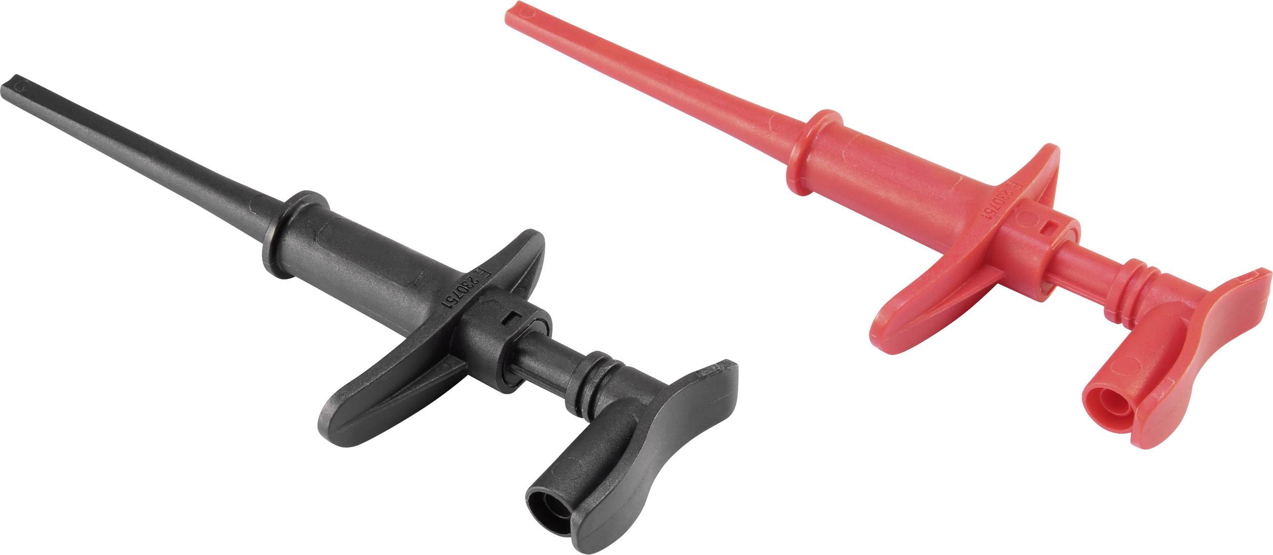 Two crocodile clips: one black, one red, for electrical connection.