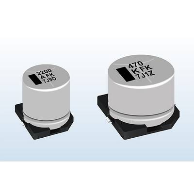 'Illustration of two aluminium capacitors with different capacitance. Both have silver housings with black bases.'