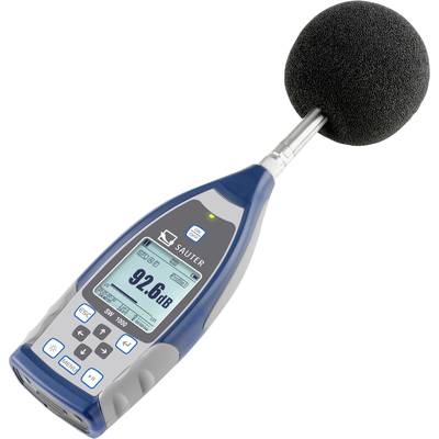 Sound level meter with digital display shows 92.6 dB. Device has buttons for operation and is suitable for noise measurements.