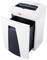 A white paper shredder with an open storage unit, suitable for the secure destruction of documents.
