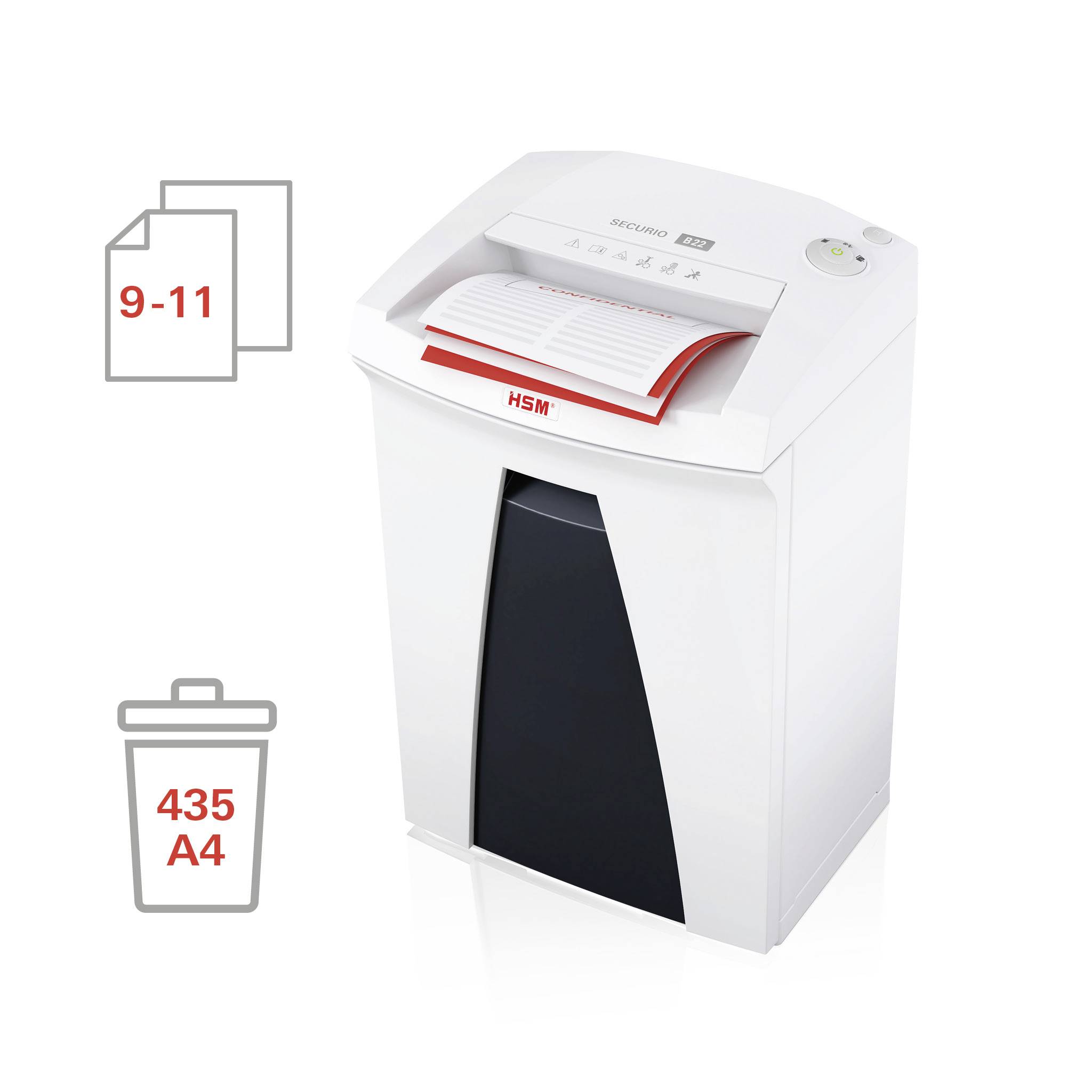 HSM SECURIO B22 Document shredder 11 sheet Particle cut 3.9 x 30 mm P-4 33 l Also shreds Staples, Paper clips, Credit ca-4