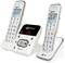 Two cordless phones and a base station with answerphone, large-number buttons for easy operation.