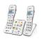 Two white landline telephones with large buttons and picture buttons for easy dialling. Ideal for seniors or people with visual impairments.