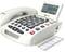 White telephone with large buttons and a digital display. On the left, a shortcut button for 'SOS'. Ideal for simple operation.