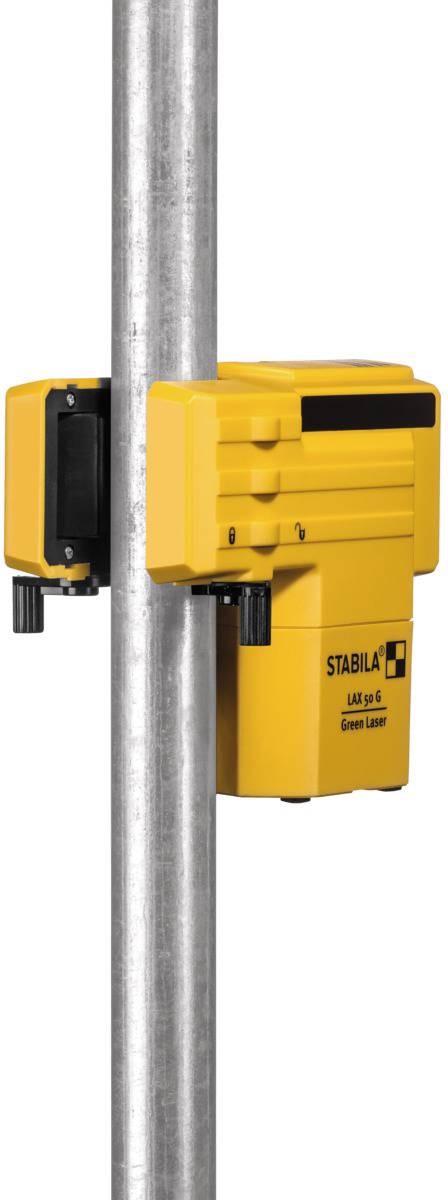 Stabila receiver laser mounted on a pole, for precise height determination in construction projects.