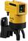 Yellow laser level on a tripod, emitting green light. Used for construction and levelling work.