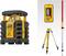 Construction equipment consisting of a laser level, tripod and measuring rod, used for precise alignment and measurement.