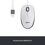 M100 wired USB mouse, 3 buttons, 1000 DPI Optical Tracking, for left and right-handed users, compatible with PC, Mac, laptop, white