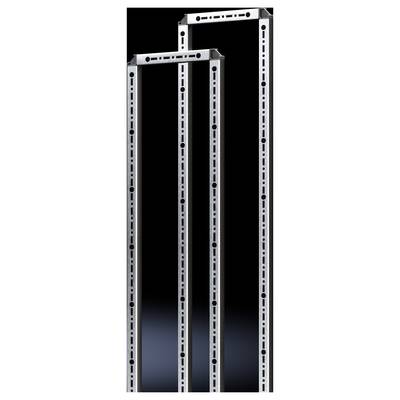 Two vertical metal frames with perforated patterns against a black background, highlighting functionality and structure.