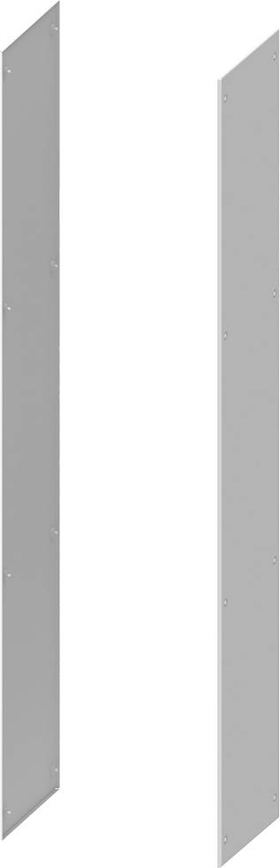 Two vertical grey metal plates, parallel to each other, against a neutral background.