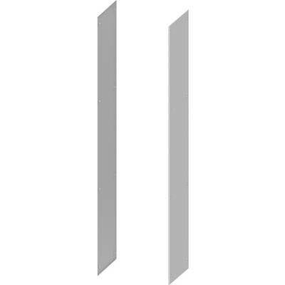 Two vertical grey metal plates, parallel to each other, against a neutral background.