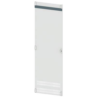 Glass door with a horizontal stripe at the top, two hinges on the left, and a door handle on the right.