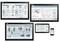Four screens display technical diagrams and analyses. Included are process flows and data visualisations on devices.
