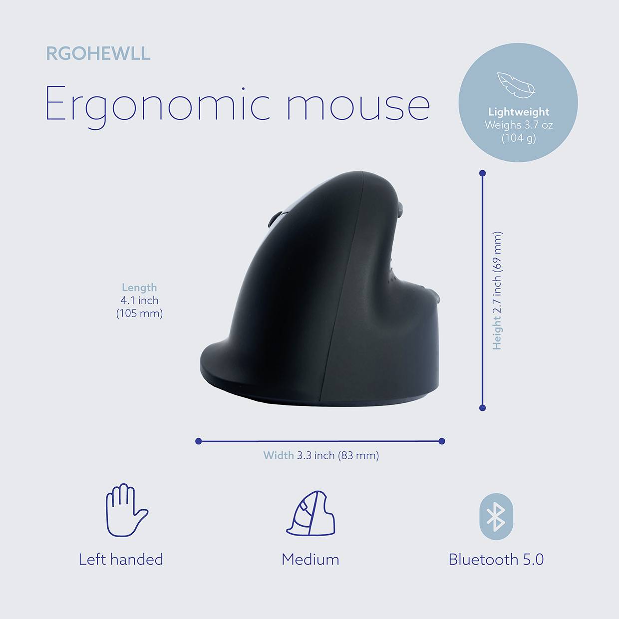 R-GO Tools RGOHEWLL Ergonomic mouse Radio Size: M Optical Black, Silver 4 Buttons 1750 dpi Ergonomic-4
