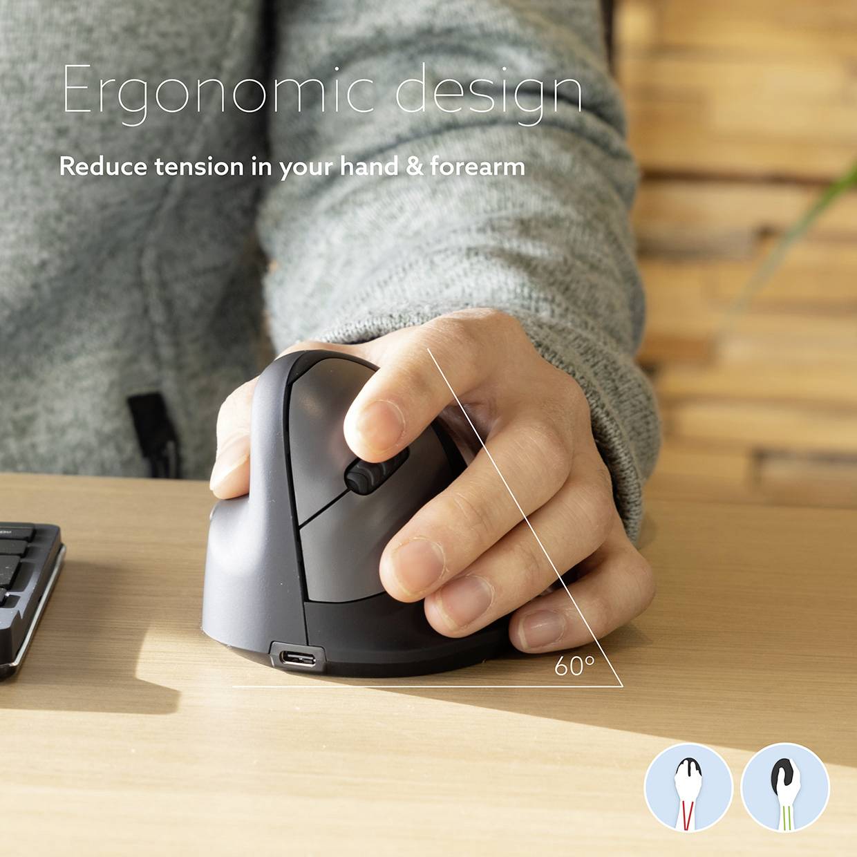 R-GO Tools RGOHEWLL Ergonomic mouse Radio Size: M Optical Black, Silver 4 Buttons 1750 dpi Ergonomic-5
